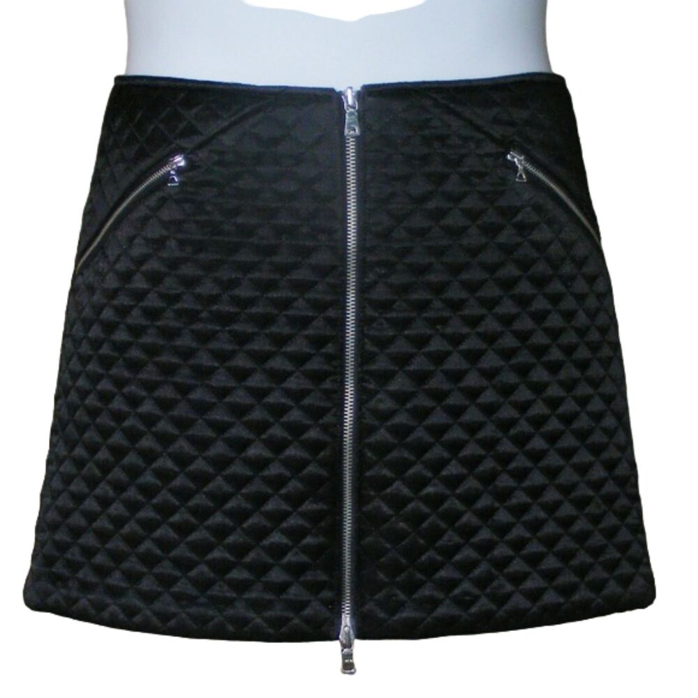 LAUNDRY SHELLI SEGAL Quilted Skirt, 10, Zipper Pockets, Black, Short